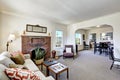 Room with brick fireplace in old american house Royalty Free Stock Photo