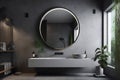 sink luxury concrete bathroom interior design home mirror gray furniture room. Generative AI.