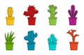 Room cactus icon set, color outline style