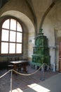 A room with a ceramic stove in the Old Royal Palace in Prague, Czech Republic Royalty Free Stock Photo