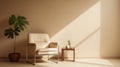Serene Minimalist Beige Chair With Sunrays And Small Plant