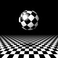 Room with checkered floor and ball