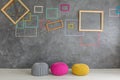 Room with colorful poufs Royalty Free Stock Photo