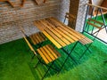 Room with communal table, chairs in vintage cafe