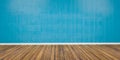 Room with concrete blue wall and wooden floor 3D Illustration