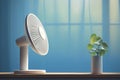 Room cooling device White electric fan with modern design Royalty Free Stock Photo