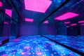 a room covered entirely in mirrors reflects bright neon blue and pink lights, creating a mesmerizing visual effect Royalty Free Stock Photo