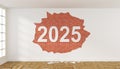 Room with crumbling plaster on the wall and the year 2025 Royalty Free Stock Photo
