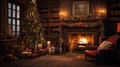 room decorated with trees and gifts for Christmas Royalty Free Stock Photo