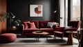 Room design in dark cherry colors.