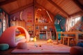 Room design for kids. Beautiful illustration picture. Generative AI