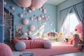 Room design for kids. Beautiful illustration picture. Generative AI