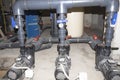 A room for dosing chemicals of chlorine and acid when feeding into the pool. Water circulation system in the pumping room