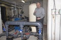 A room for dosing chemicals of chlorine and acid when feeding into the pool. Water circulation system in the pumping room