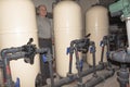 A room for dosing chemicals of chlorine and acid when feeding into the pool. Water circulation system in the pumping room