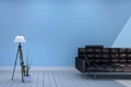 Room Empty Interior Design - Room have black sofa lamp and plants, light blue wall background. 3D rendering Royalty Free Stock Photo