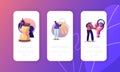 Room Escape Conundrum Mobile App Page Onboard Screen Template. Tiny Characters Solving Enigma and Searching Solution