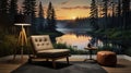 Serene Sunset Lake Forest Mural Royalty Free Stock Photo