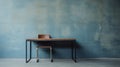 Minimalistic Desk And Chair In Blue Wall Scene