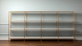 Minimalist Three Shelf Furniture In White, Gold, And Grey