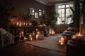 a room filled with candles and greenery for a cozy and relaxing atmosphere