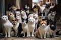 a room filled with cats, each one looking at you and giving you their undivided attention Royalty Free Stock Photo