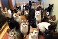 a room filled with cats, each one looking at you and giving you their undivided attention Royalty Free Stock Photo