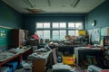 A room filled with a chaotic mess of various objects and belongings, situated beside a window, Hidden corners of an empty