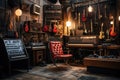 A room filled with an impressive collection of various musical instruments, Vintage music recording studio with amps and