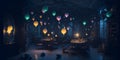 A room filled with lots of balloons floating in the air created with Generative AI technology Royalty Free Stock Photo