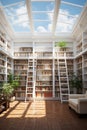 A room filled with lots of white shelves filled with books