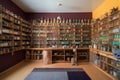 room, with floor-to-ceiling shelving and color-coded jars for tidy storage