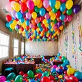 Room full of birthday balloons, vector illustration, aesthetically pleasing, generative AI