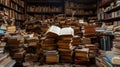 a room full of books and a pile of books Royalty Free Stock Photo
