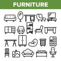 Room Furniture Line Icon Set Vector. Interior Cabinet Design. Home Room Furniture Elements. Thin Outline Web Royalty Free Stock Photo