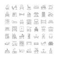Room furniture linear icons, signs, symbols vector line illustration set Royalty Free Stock Photo