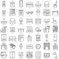 Room furniture linear icons set