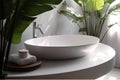 design green white home bathroom clean interior leaf sink apartment tropical. Generative AI.