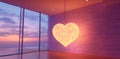 A room with a heart-shaped light and romantic, dreamy clouds. Royalty Free Stock Photo