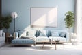 room home minimalist modern apartment design furniture wall blue sofa interior. Generative AI. Royalty Free Stock Photo