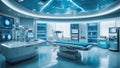 room in the hospital a medical technology surgery panorama, futuristic, blue and white, Royalty Free Stock Photo