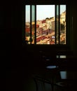 Room hostel with window overlooking the buildings of Portovenere Royalty Free Stock Photo
