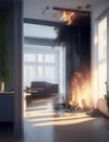 a room of a house with fire damage illustration