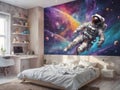 a room with illustrations of astronaut decoration