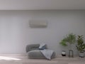 Room interior, air conditioner 3d render, 3d illustration furniture concept decor carpet