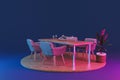 dining room interior design isolated on wooden podest and infinite background 3D rendering