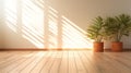 Room interior empty space background with sunlight and shadows. Mockup wood table and parquet floor.