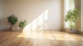 Room interior empty living room background with sunlight and shadows. Mockup wood table and parquet floor.