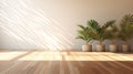 Room interior empty space background with sunlight and shadows. Mockup wood table and parquet floor.