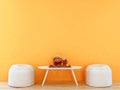 Room interior with empty orange wall with white furniture and infused water set, 3D Rendering